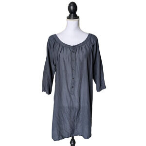 CP Shades Navy Blue 3/4 Sleeve Boatneck Popover Dress Small Silk Blend Roll Tab